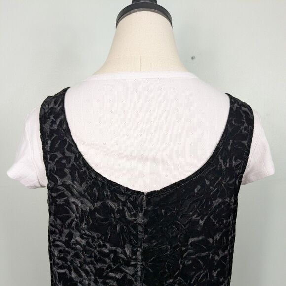 Velvet Mini Dress 8 Black Burnout Sleeveless Cocktail Floral Short Vintage 90s - Picture 6 of 8